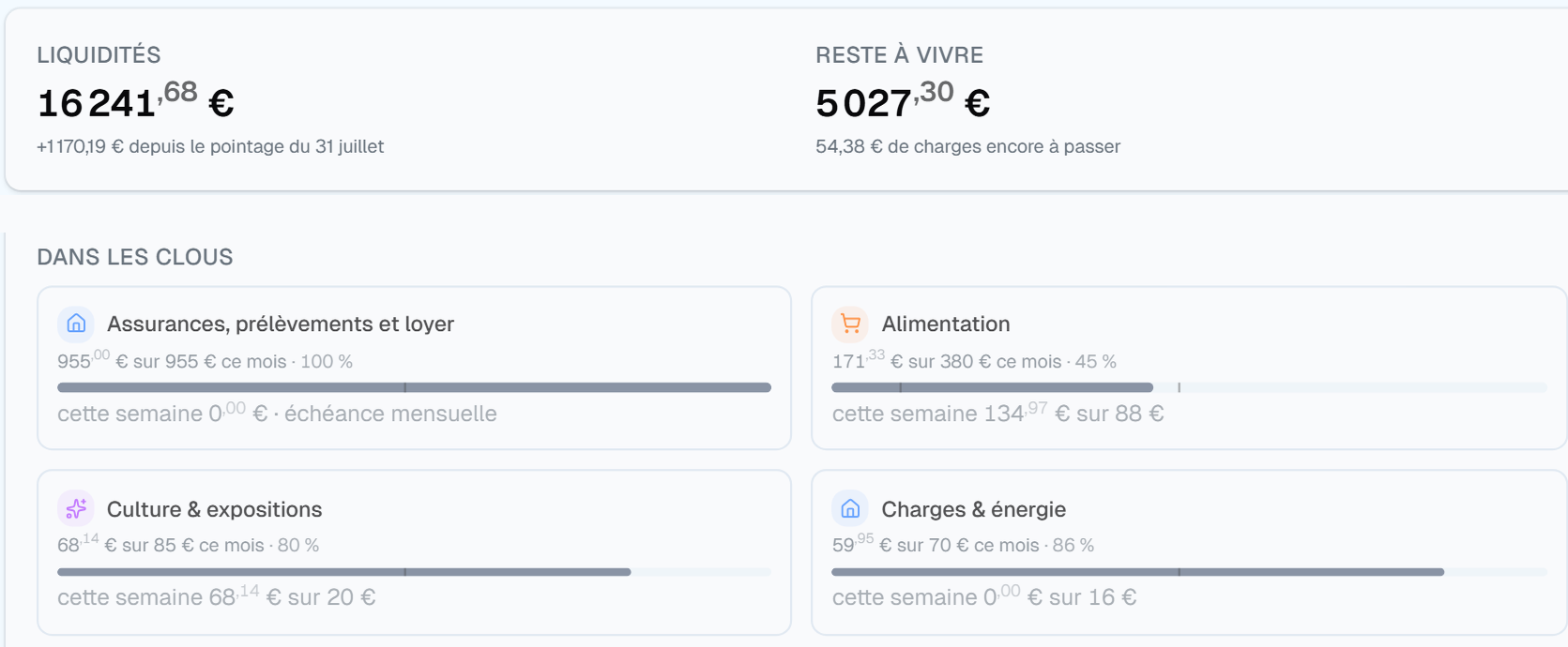 Reste à vivre et enveloppes de budget dans Steero